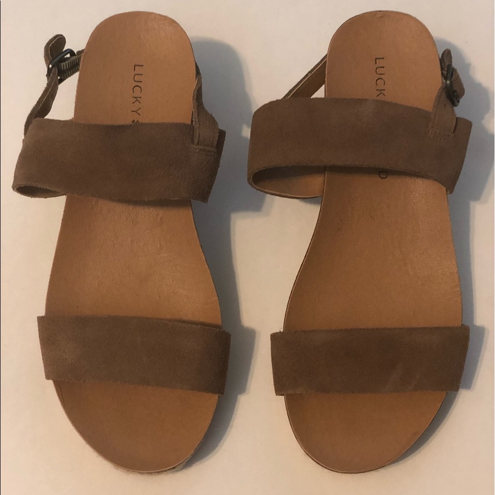 Lucky Brand Brown Suede Leather Wedge Sandal 6.5